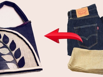 How To Make Bag With Waste Jute & Old Jeans - Convert your Jeans into a Beautiful Handbag