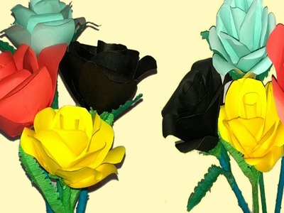 How To Make Beautiful Paper Flower Rose ???? - DIY Colour Paper Flower Rose????