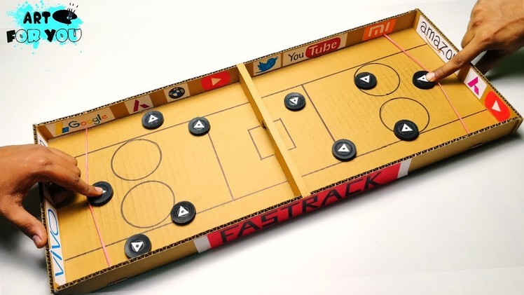 How to make fastrack tabletop hockey game from Cardboard | Desktop game from Cardboard