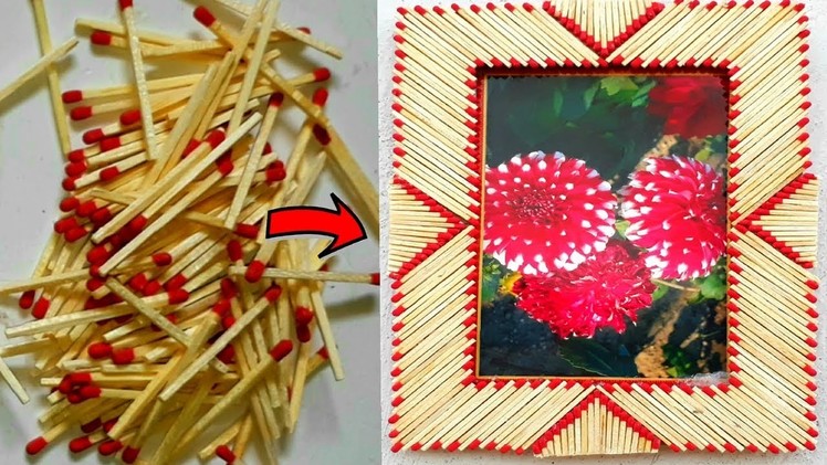 How to make photo frame | matchstick and cardboard diy photo frame | reuse matchstick art.