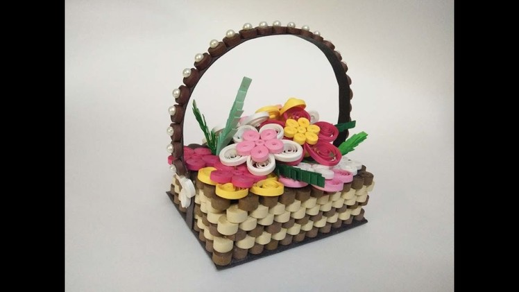 How to make quilling flower basket| paper quilling basket| paper basket|quilling art