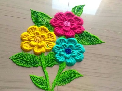 How to make rangoli designs of beautiful flowers with color. daily rangoli by jyoti Rathod
