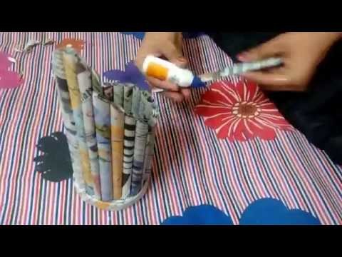 How to make the pen pencil box with the use of newspaper