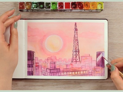 How to Paint a Sunset City Skyline with Watercolors | Art Journal Thursday Ep. 38