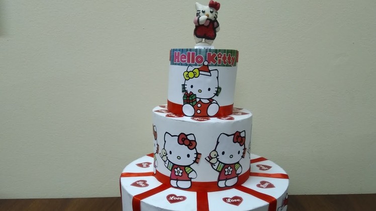 Paper Cake Making For Birthday Decoration.How to make Hello kitty paper cake .DIY Paper cake making