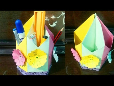 Paper Pen holder- crafts for kids| how to make paper pencil holder in hindi - cool and creative #128