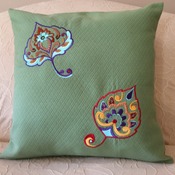 Pillow Cover/Throw Pillow Cover -  Green with Multi Color Embroidered Leaves - Handmade