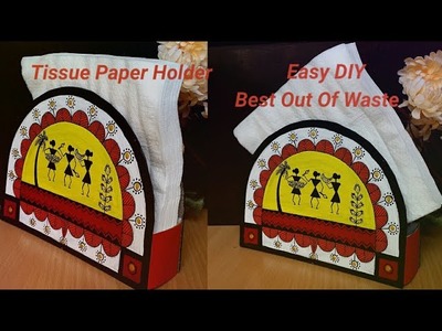 #waraliart, #bestoutofwaste I How to make tissue paper holder with warli  | colours Creativity Space