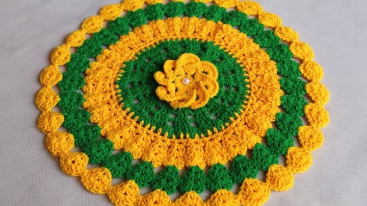 WOW !!! Woolen rumal Design || Woolen Crochet || Woolen Flower Making || Woolen Crafts || Table Mat
