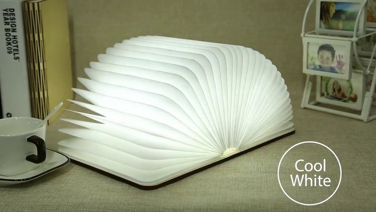2018 Trending products tyvek paper folding led book lamp with wooden cover