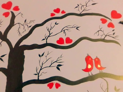 BEST DIY !!! WALL PAINTING LOVE BIRDS !! ROOM DECOR :)