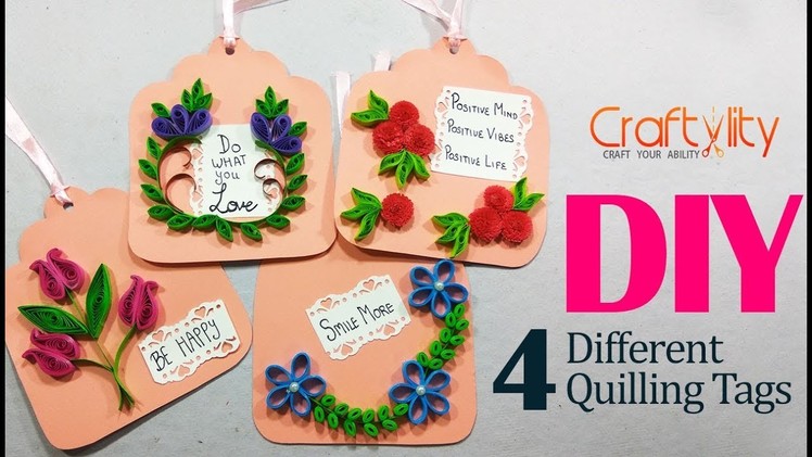 DIY 4 different quilling tags | Beginners Quilling Flower tags | Quilling gift tags