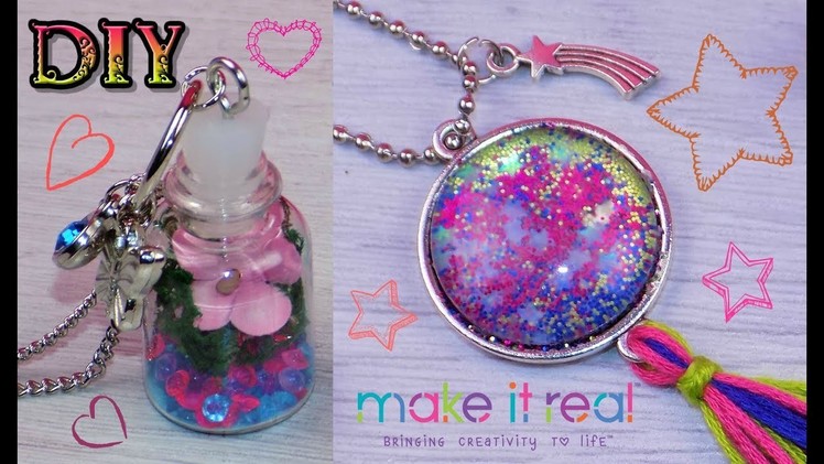 DIY Miniature Bottle Charm Terrarium Necklace and Starburst Glitter Necklace from Make It Real