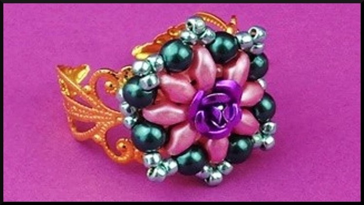 DIY | Perlen Ring mit Rose | Schmuck basteln |Cute beaded twin beads ring with rose | Beadwork