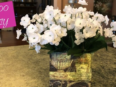 Dollar Tree Napkin Decoupage Container And Floral Arrangement DIY | Farmhouse Or Tuscan