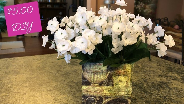 Dollar Tree Napkin Decoupage Container And Floral Arrangement DIY | Farmhouse Or Tuscan