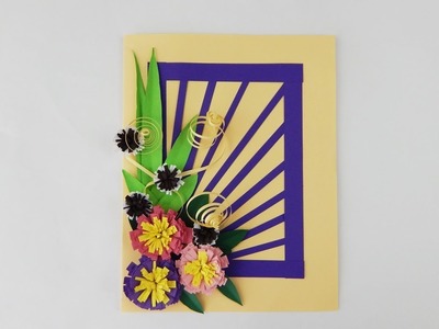 Greeting card with flowers DIY papercraft quilling Karte mit Blumen