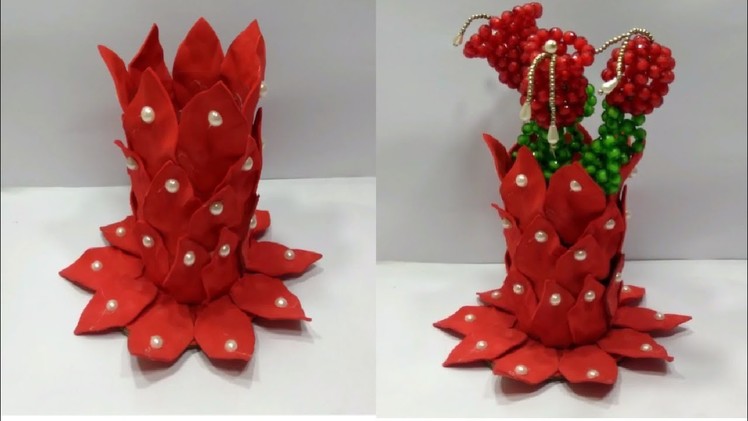 How to Make a Flower vase  - DIY - Flower Vase Making With Plastic Bottle and Foam Sheet