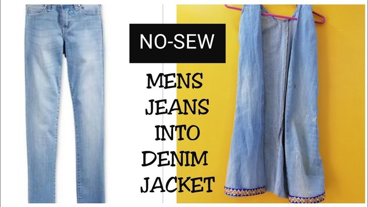 NO-SEW DIY: Convert.Reuse Old Men's Jeans into girls shrug.Denim Jacket (HINDI)