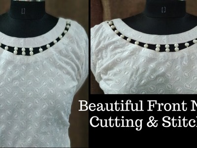 Beautiful Beaded Front Neck Design Cutting and Stitching || Neck Design with Pearls in Easy Way