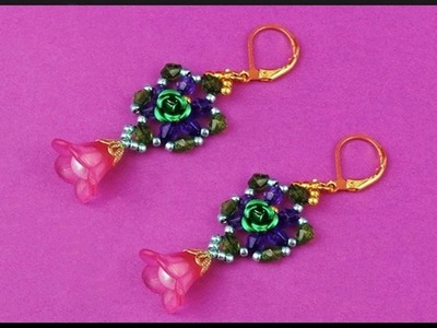 DIY | Blumen Perlen Ohrringe mit Rose | Beaded flower. rose earrings with bicones | Beadwork