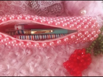 Diy pearl pencil case. makeup brush case  串珠教学  珍珠笔袋