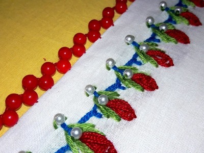 Hand Embroidery | Border line and Bead work embroidery for sari  dopatta design.