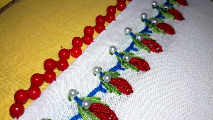 Hand Embroidery | Border line and Bead work embroidery for sari  dopatta design.