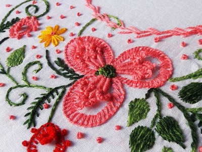 Hand Embroidery: Brazilian Embroidery Neck Design.