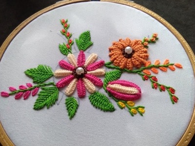 Hand Embroidery - Double Cast on Stitch For Beginners - Flower Design Embroidery