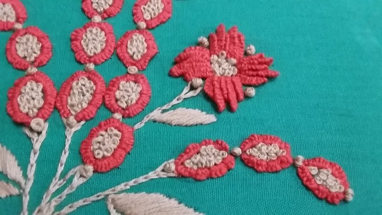 Hand embroidery using cast on stitch and french knots