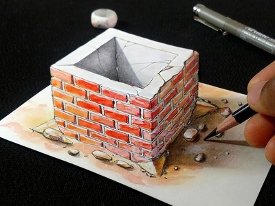 How to Draw 3D Brick Cistern - Waterhole Trick Art
