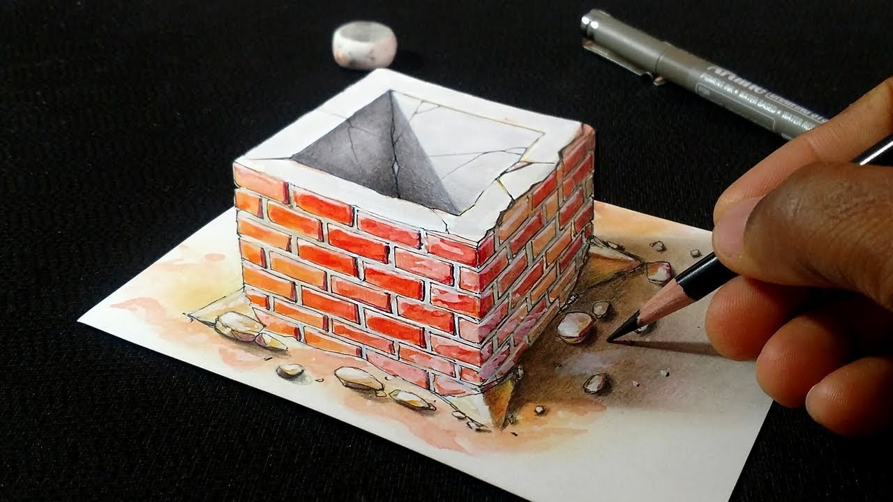 How to Draw 3D Brick Cistern - Waterhole Trick Art