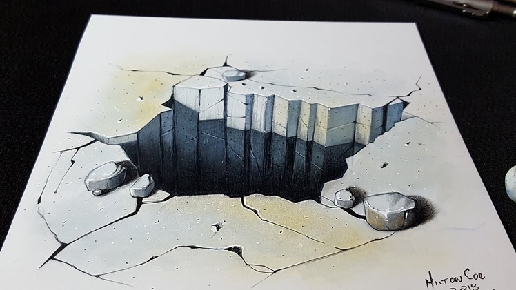 How to Draw a 3D Concrete Floor Hole Illusion- Amazing Art