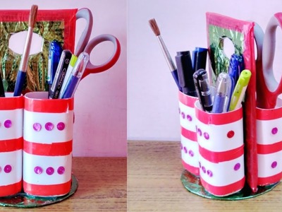 How to reuse Johnson baby powder waste bottles.DIY Table Stationery Organizer.Pen stand.Reuse ideas