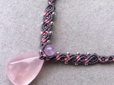 Macrame Tutorial:how to make a macrame necklace.rose quartz.length adjustable