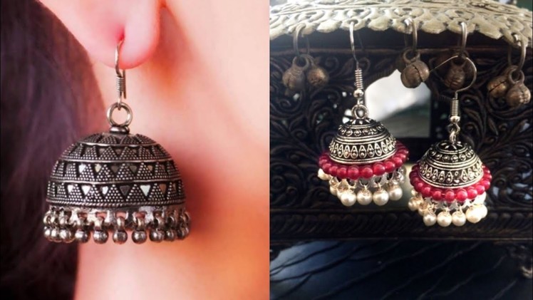 New jhumki ideas for kurta.college wear Indian jewelry design ideas.beaded jhumka earrings