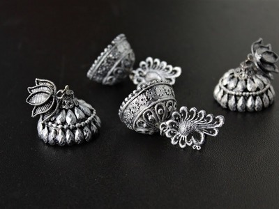 Oxidized Silver Jhumki.Jhumka  Earrings out of Plastic base.Tutorial
