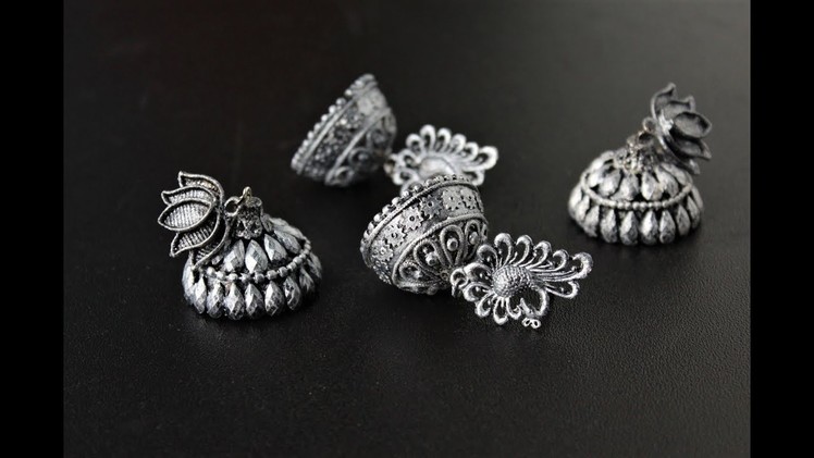 Oxidized Silver Jhumki.Jhumka  Earrings out of Plastic base.Tutorial