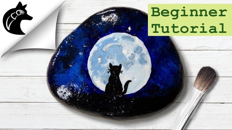 Rock Painting Tutorial For Beginners - Cat and Moon