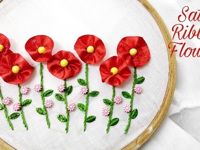 Satin Ribbon Flowers (Hand Embroidery Work)