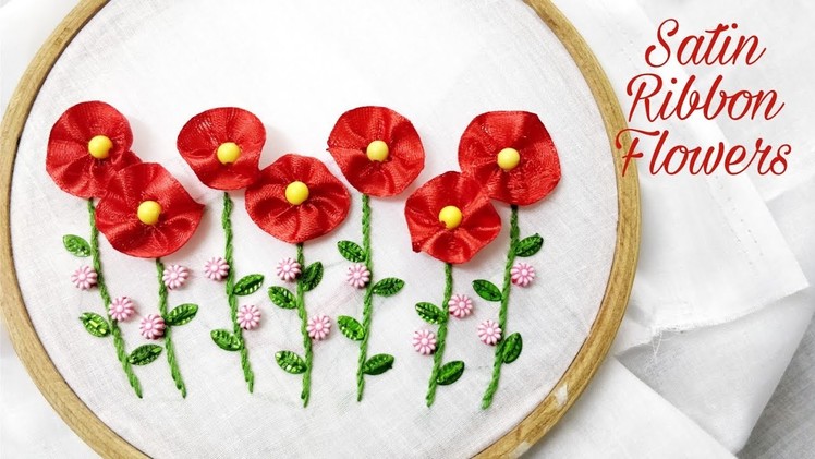 Satin Ribbon Flowers (Hand Embroidery Work)