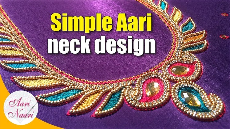 Simple aari neck design tutorial | mango design hand embroidery work | maggam work tutorial