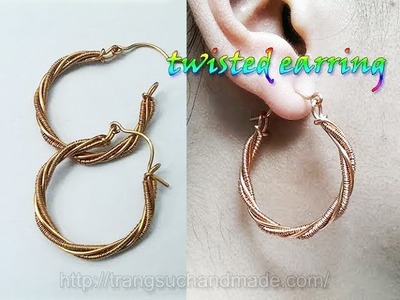 Twisted earring from copper wire - handmade jewelry design 344