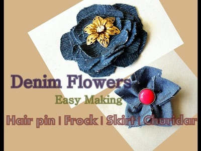 Denim Flower easy making For Hair Pin | Frock | Dress | Churidar | Kurti