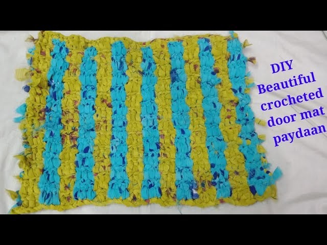 DIY crocheted door mat, paydaan, place mat with old discarded Saree