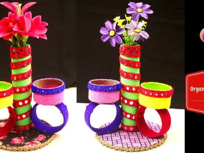 DIY Inspiring Craft Ideas Using Plastic Bottles & Toilet Paper Roll - Flower Vase with Organizer
