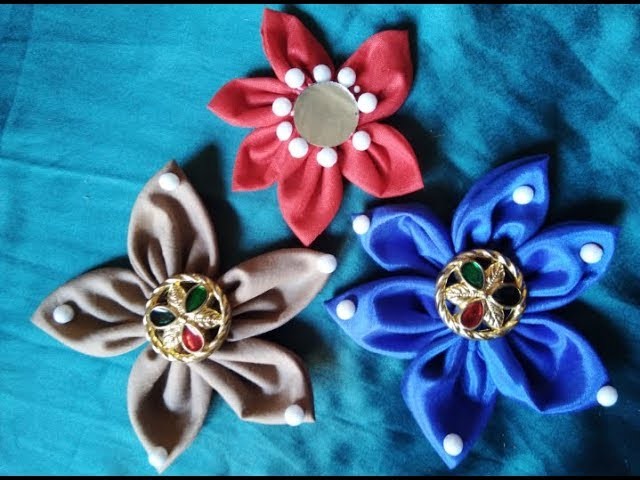 DIY:Six petal kanzashi fabric flowers hair clip