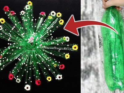 Empty plastic bottle vase making craft | How to make flower vase with plastic bottle 2018