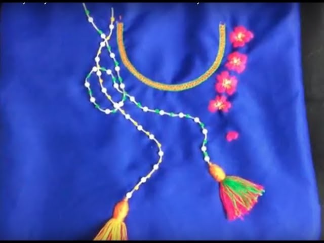 Hand embroidery easy stitch how to make Neck embroidery with tassels